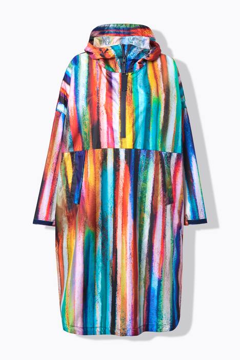 Poncho de pluie technique, modèle unisexe, capuche et imprimé coloré