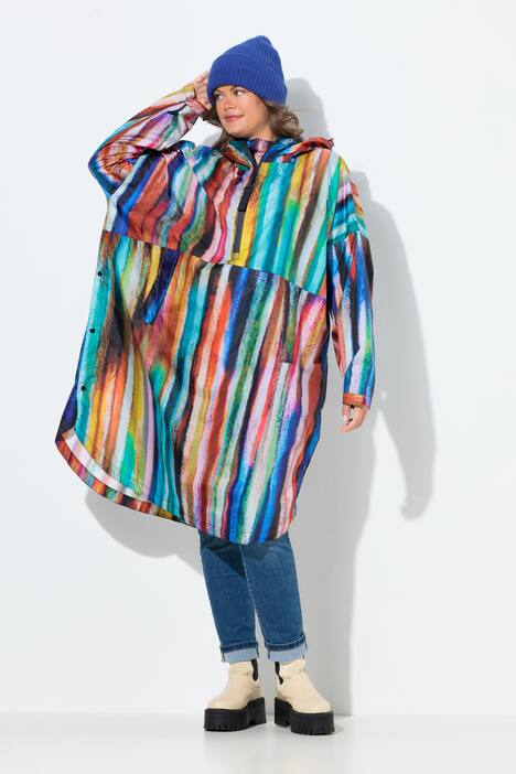 Poncho de pluie technique, modèle unisexe, capuche et imprimé coloré