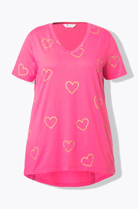 T-shirt dal taglio svasato con fantasia con cuori e glitter