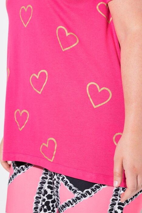 T-shirt dal taglio svasato con fantasia con cuori e glitter