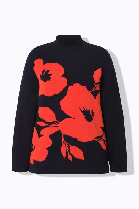 Pull, fleurs, oversize, col montant, manches longues