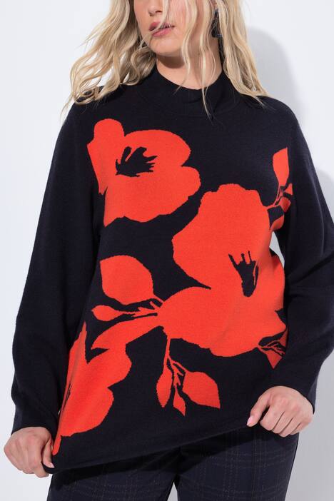 Pull, fleurs, oversize, col montant, manches longues