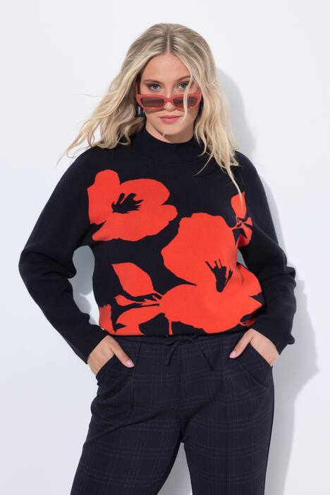 Pull, fleurs, oversize, col montant, manches longues