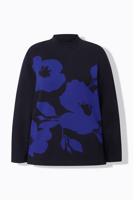 Pull, fleurs, oversize, col montant, manches longues