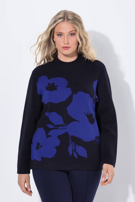Pull, fleurs, oversize, col montant, manches longues