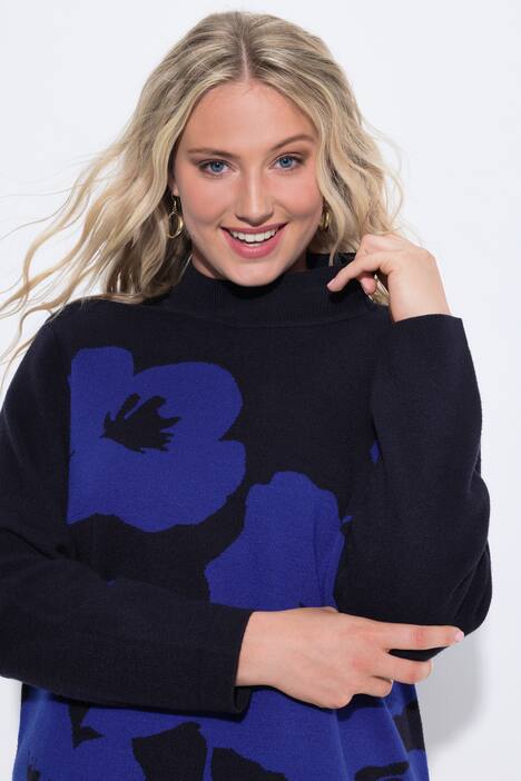 Pull, fleurs, oversize, col montant, manches longues