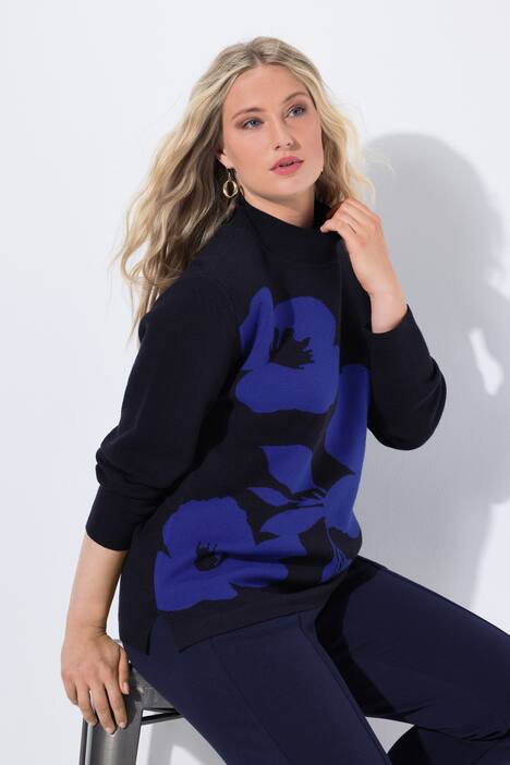 Pull, fleurs, oversize, col montant, manches longues