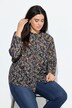 Bluse med metalliske linjer, A-form, rund hals, lange ærmer