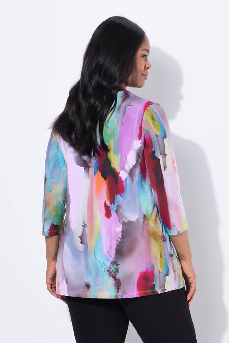 Slinkyshirt, akvarel-design, V-udskæring, 3/4 ærme