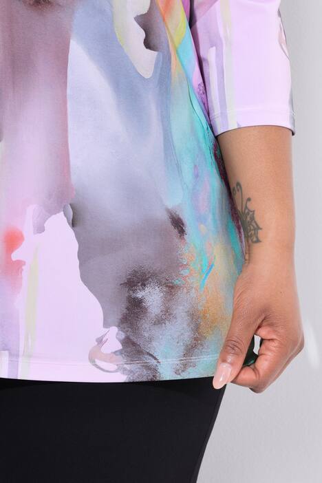 Slinkyshirt, akvarel-design, V-udskæring, 3/4 ærme