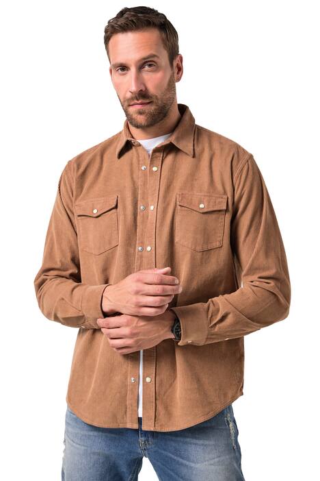 Manšestrová košile JP1880, dlouhé rukávy, Kent límeček, Modern střih, do 7XL