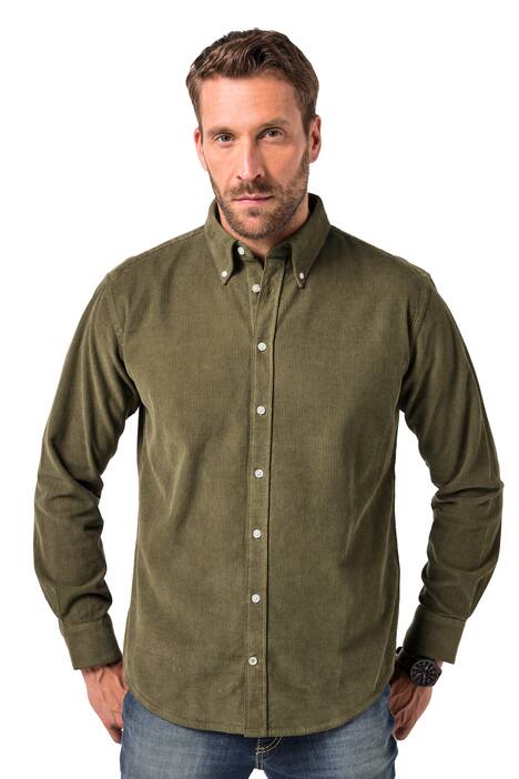 Manšestrová košile JP1880, dlouhé rukávy, límeček s knoflíky, Modern střih, do 7XL