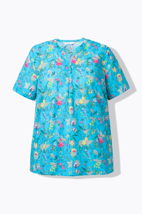 Tunique coupe évasée, motif floral et manches courtes