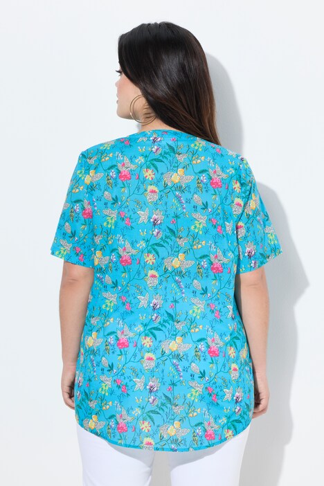 Tunique coupe évasée, motif floral et manches courtes