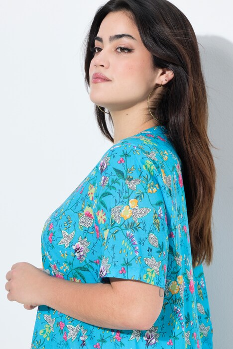 Tunique coupe évasée, motif floral et manches courtes