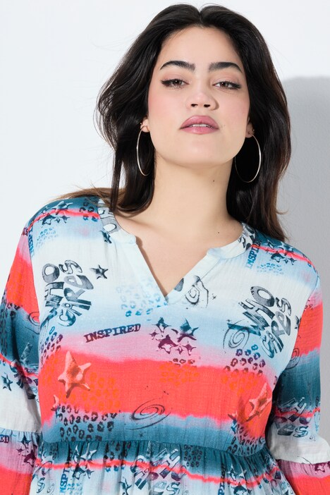 Vestido de muselina, estampado de rayas, volantes