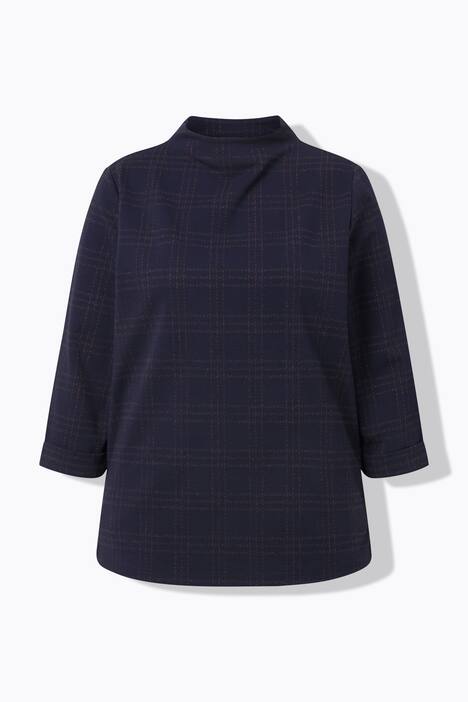 Punto-Sweatshirt, Karo, Glitter, Stehkragen, 3/4-Arm