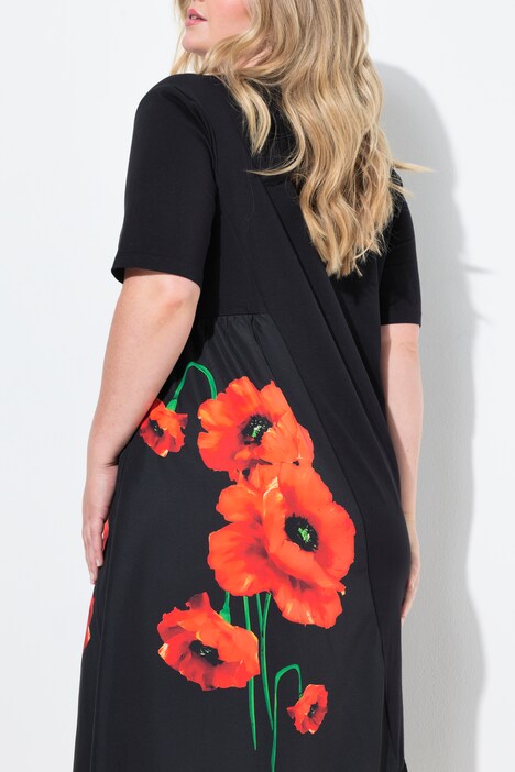 Robe coupe évasée, motif à fleurs et empiècement en tulle
