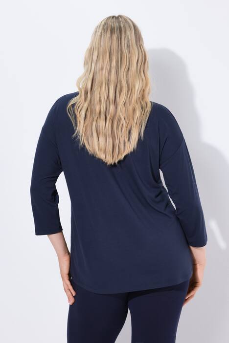 Skjorte, blomsterapplikasjon, oversized, rund hals, 3/4-ermer