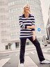 Pull rayé, maille envers, col polo et manches longues