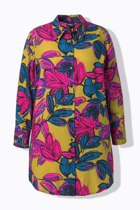 Lange blouse, bloemen, overhemdkraag, lange mouwen