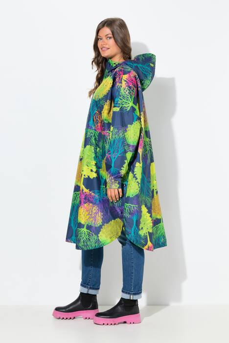 Poncho de pluie technique, modèle unisexe, capuche et imprimé coloré