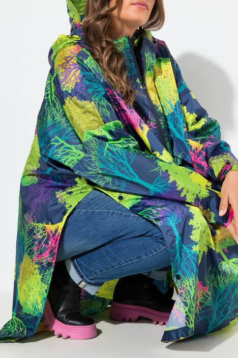 Poncho de pluie technique, modèle unisexe, capuche et imprimé coloré
