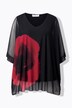 Síťovaná halenka, oversize, květovaný potisk, neprůhledný žerzejový top