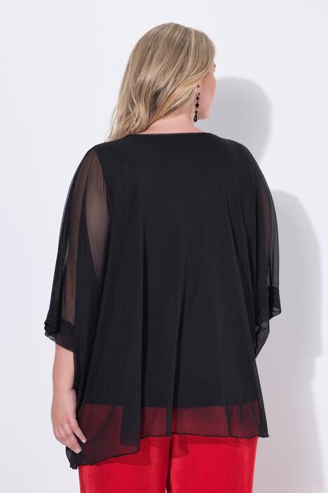Mesh-bluse, oversized, blomstertrykk, ugjennomsiktig jerseytopp