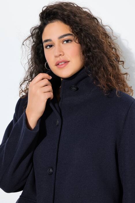 Mantel met wollen look, spaghettikraag, grote zakken
