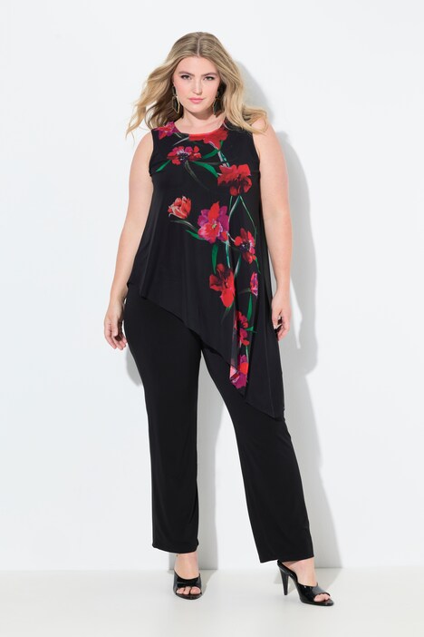 Combinaison sans manches, haut en tulle motif à fleurs