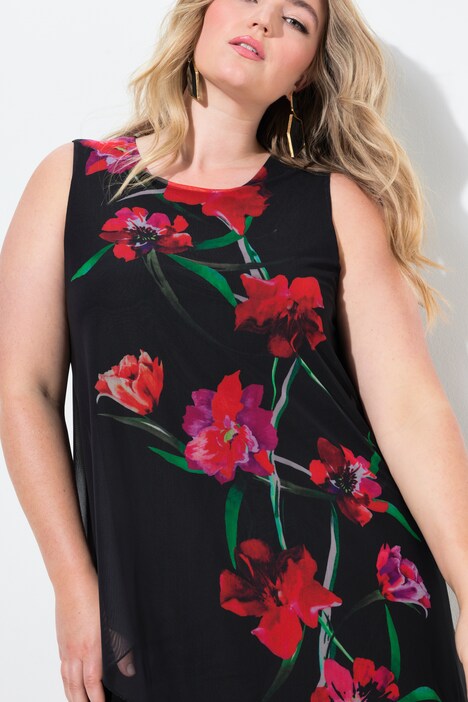 Combinaison sans manches, haut en tulle motif à fleurs
