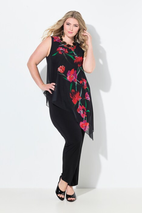 Combinaison sans manches, haut en tulle motif à fleurs