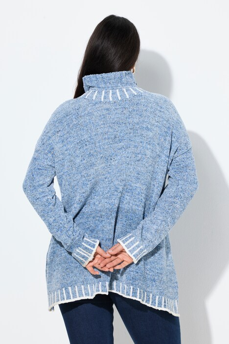 Poncho-Pullover, Chenille, Oversized, Stehkragen, Langarm