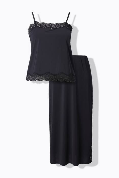 T-shirt et jupe TruYou en satin et dentelle, fines bretelles