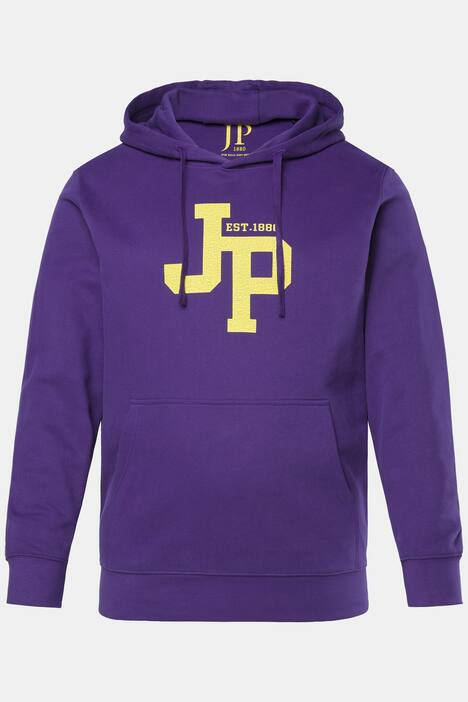 JP1880-huppari, collegehuppari, painatus rinnassa, kengurutasku, suurin koko 8XL