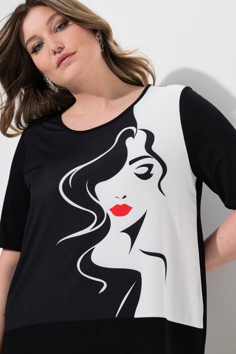 T-shirt, A-form, sort/hvid på forsiden, kvinde-motiv