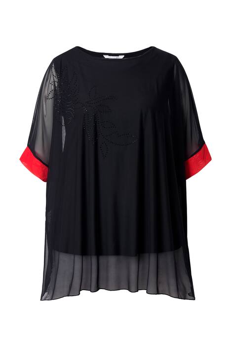 Síťovaná halenka, oversize, třpytivé kamínky, neprůhledný žerzejový top