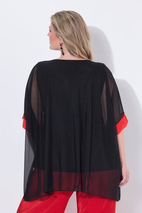 Mesh blouse, oversized, siersteentjes, ondoorzichtige top