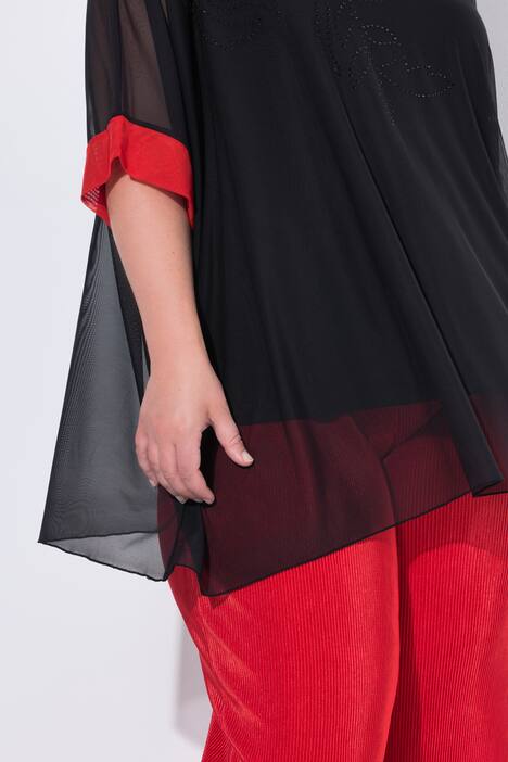 Mesh blouse, oversized, siersteentjes, ondoorzichtige top
