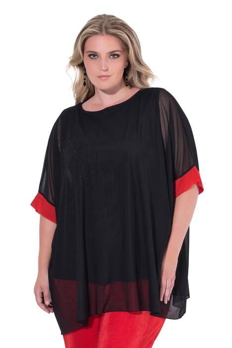 Síťovaná halenka, oversize, třpytivé kamínky, neprůhledný žerzejový top