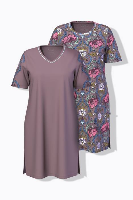 Bigshirts, 2er-Pack, Blüten, Rundhals/V-Ausschnitt, Halbarm
