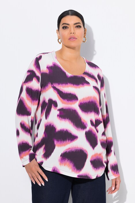 Blouse avec imprimé, décolleté rond et manches longues