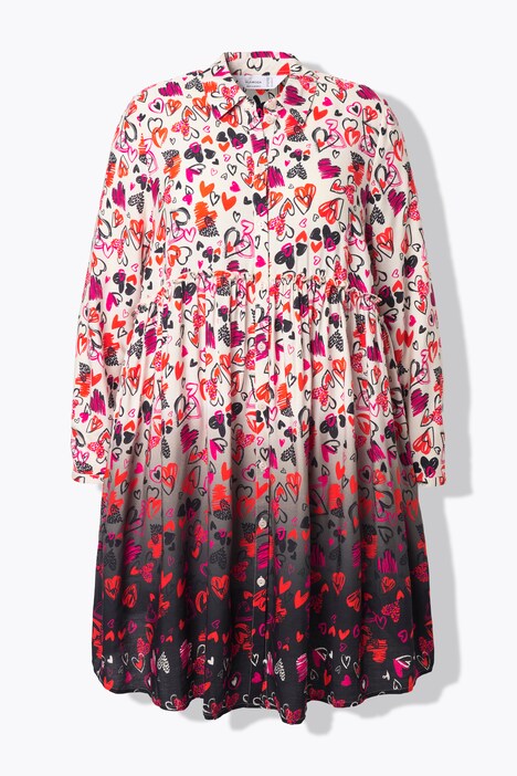 Long blouse, A-line, hearts, flounce with colour gradient
