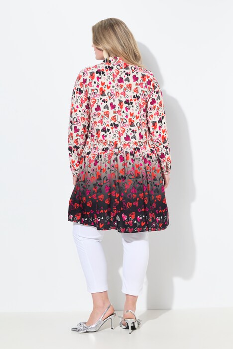 Long blouse, A-line, hearts, flounce with colour gradient