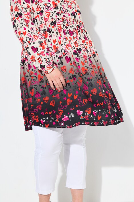 Long blouse, A-line, hearts, flounce with colour gradient