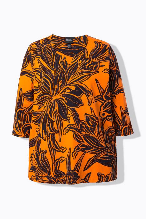 Shirt, bladeren, A-lijn, tuniekhals, 3/4-mouw