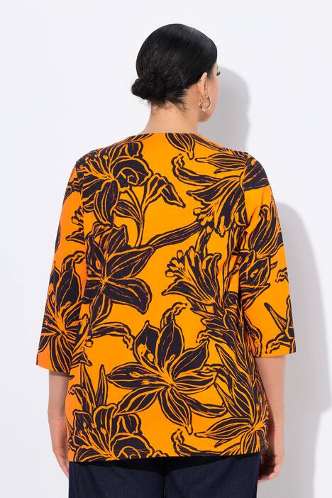 Shirt, bladeren, A-lijn, tuniekhals, 3/4-mouw
