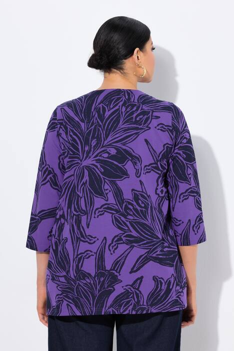 Shirt, bladeren, A-lijn, tuniekhals, 3/4-mouw
