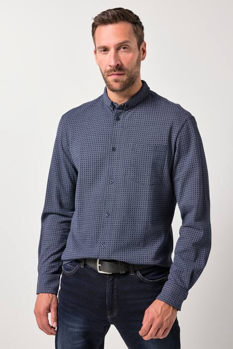 JP1880 Piquéhemd, Langarm, Alloverdruck, Mini Buttondown-Kragen, Modern Fit, bis 8 XL